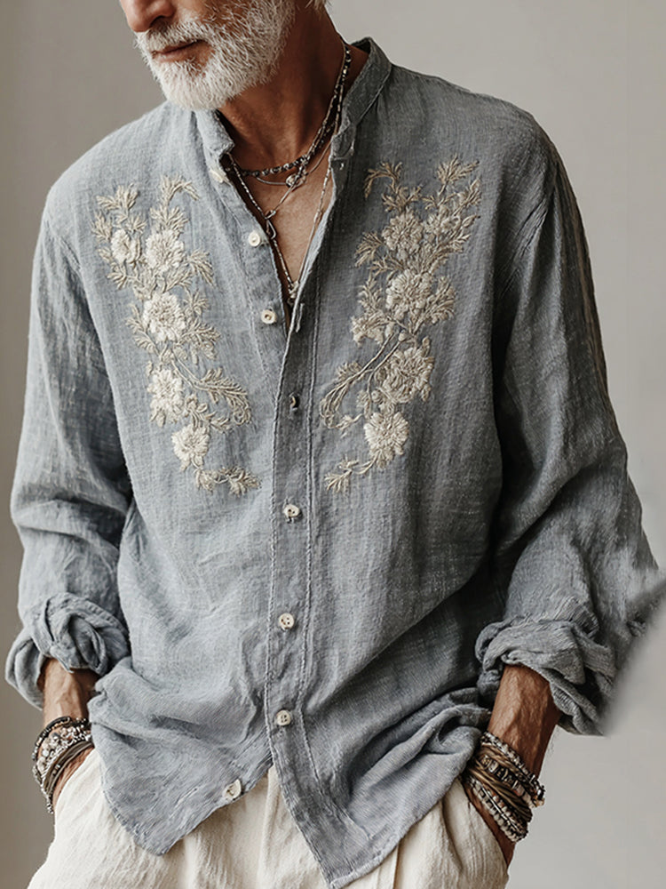 Men's Japanese Floral Art Print Casual Button Shirt