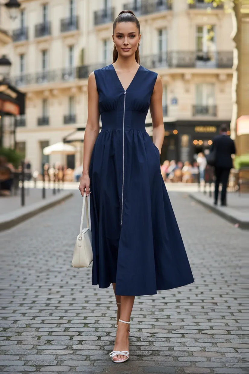 Two Way Zip Up Midi Dress