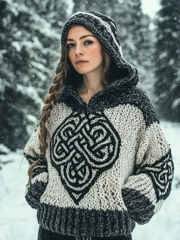 Women's Viking Totem Celtic Knot Vintage Pocket Hooded Sweater