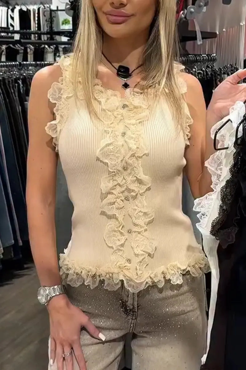 Women's Patchwork Lace Knit Sleeveless Vest
