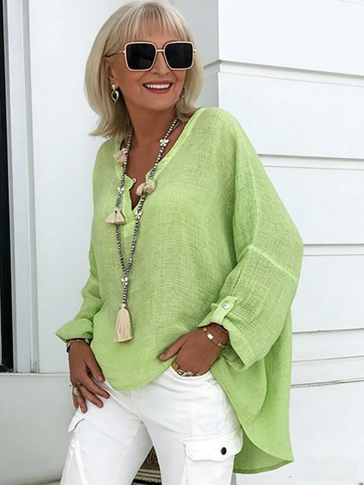 Solid Color Long-Sleeved Top Women
