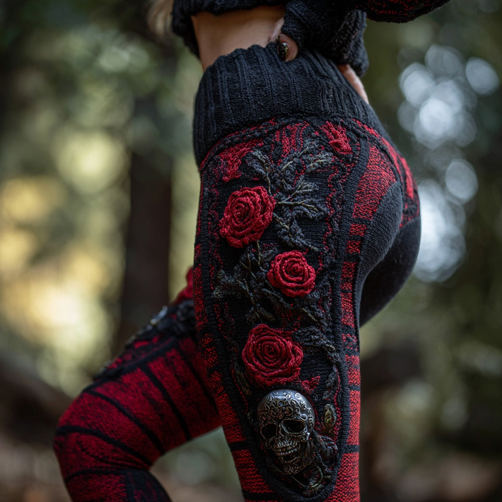 Women's Vintage Sugar Skull And Rose Pattern Comfortable Leggings
