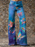 Women's Retro Colorful Butterfly Art Print Casual Washed Pants