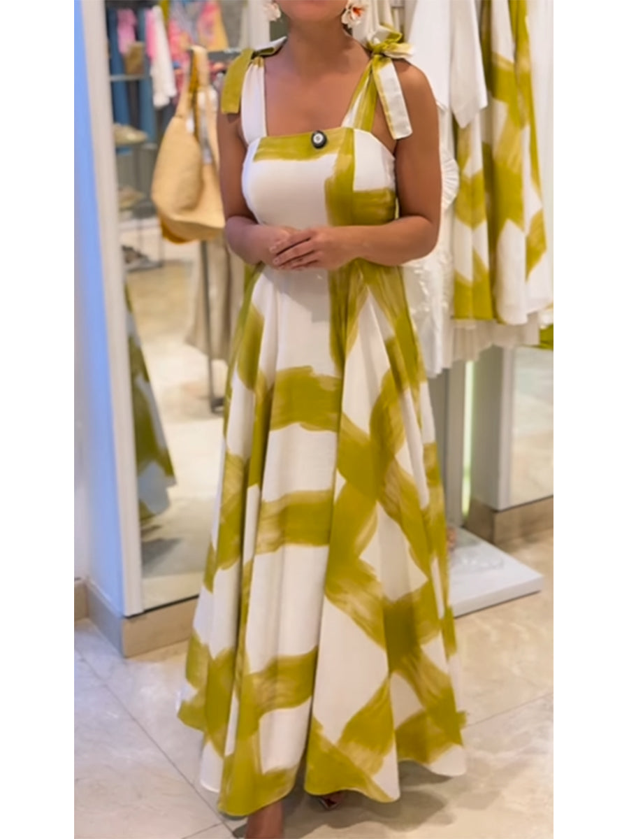 Women's Brushstroke Print Strapless Cotton and Linen Tank Dress