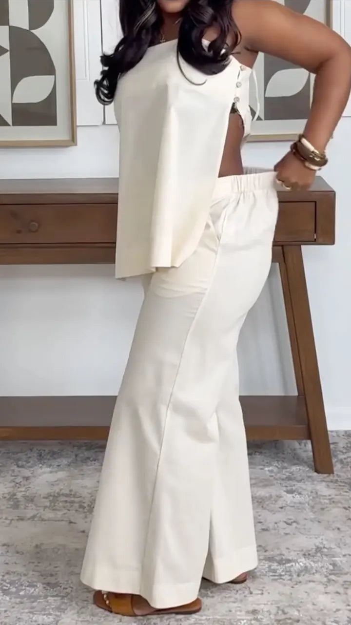 Women's Basic Suspender Wide-Leg Pants Suit