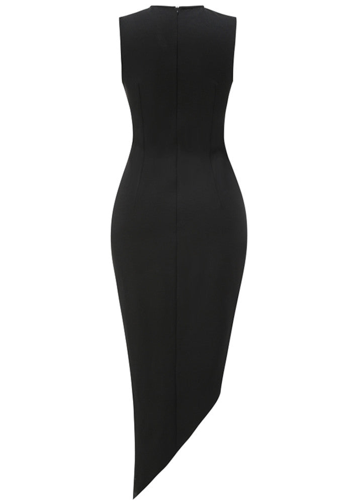 Crystal Floral Asymmetric Maxi Dress Black