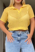 Women's Collar Hollowed Out Solid Color Casual Top