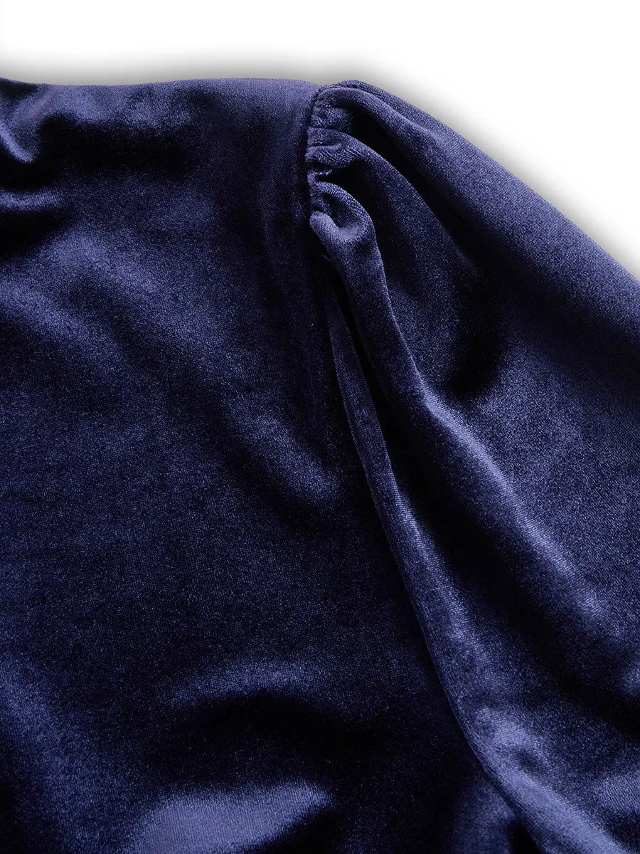Luxurious   Velvet Long-Sleeve Midi Dress