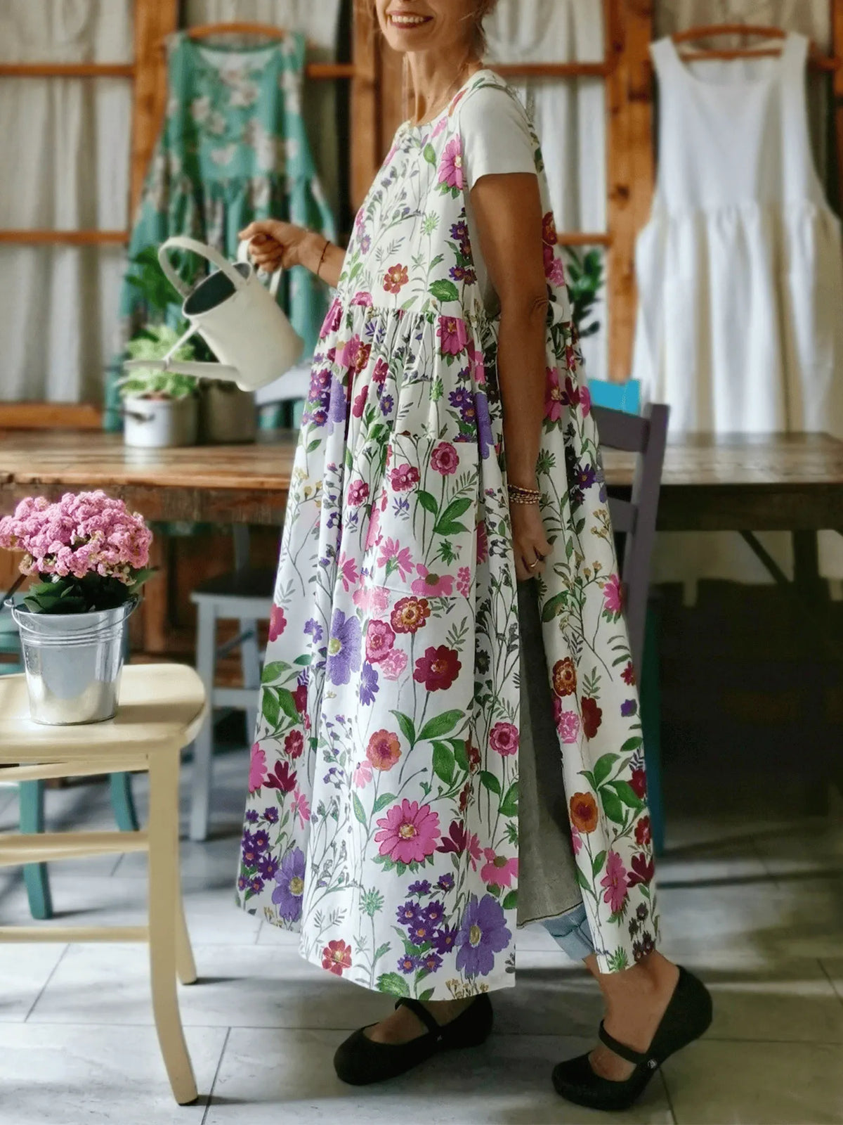 Cotton Apron with Summer Flowers