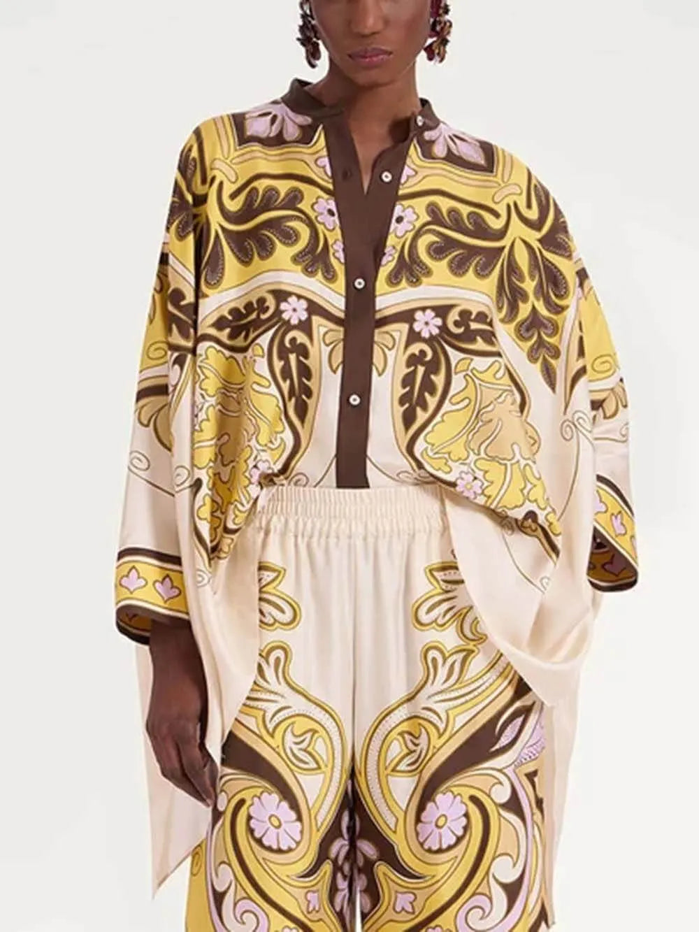 Unique Irregular Print Oversized Button-Down Shirt