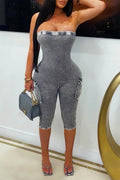 Women's Casual Knit Stretch Bustier Jumpsuit