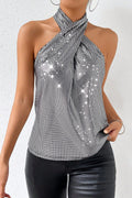 Women's Sequin Bustier Halter Neck Off Shoulder Tops