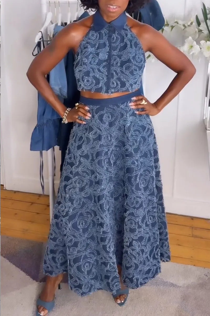 Women's Fashion 3D-Embroidered Denim Vest or Skirt