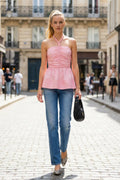 CORD DETAIL HALTER STITCH TOP