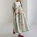 Japanese Persimmon Art Linen Blend Maxi Dress