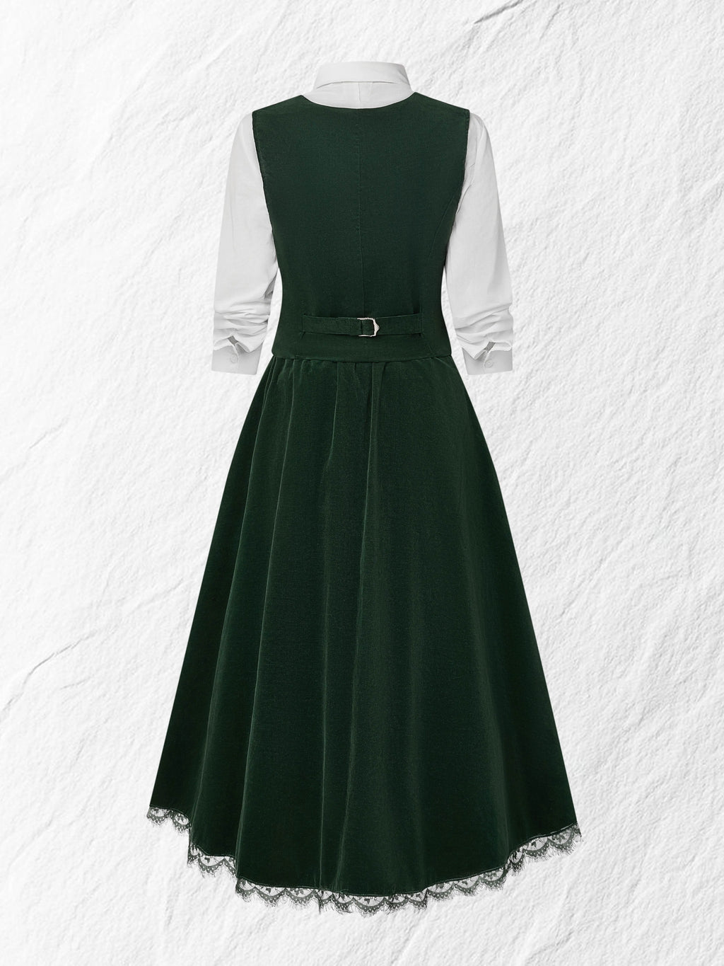 Midi Cotton Skirt (Shirt and Vest Not Included), Plain, Pocket Design, Vintage, Green