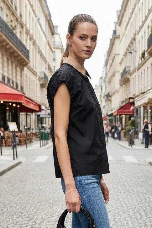 Short Sleeve Blouse with Detachable Collar