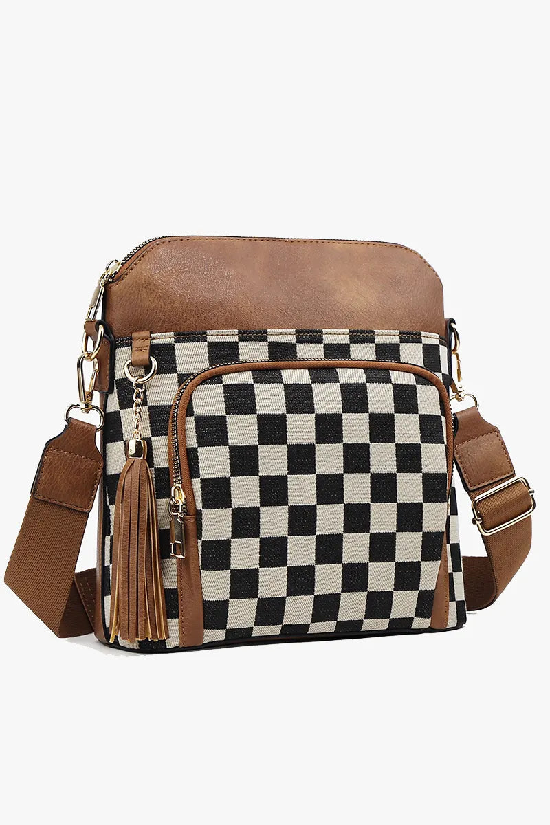 Women's Checkerboard Pattern Color Block Shoulder Bag