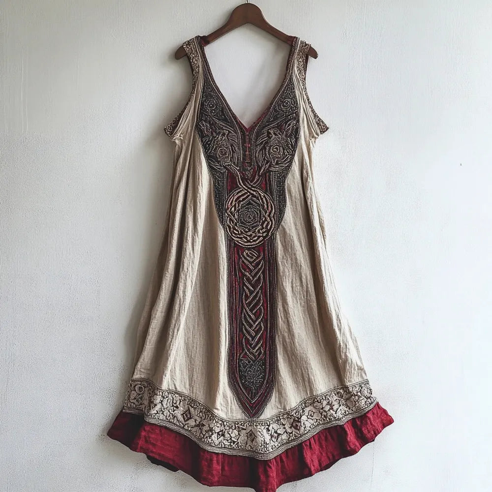 Viking Age Vintage Totem Linen Tank Dress