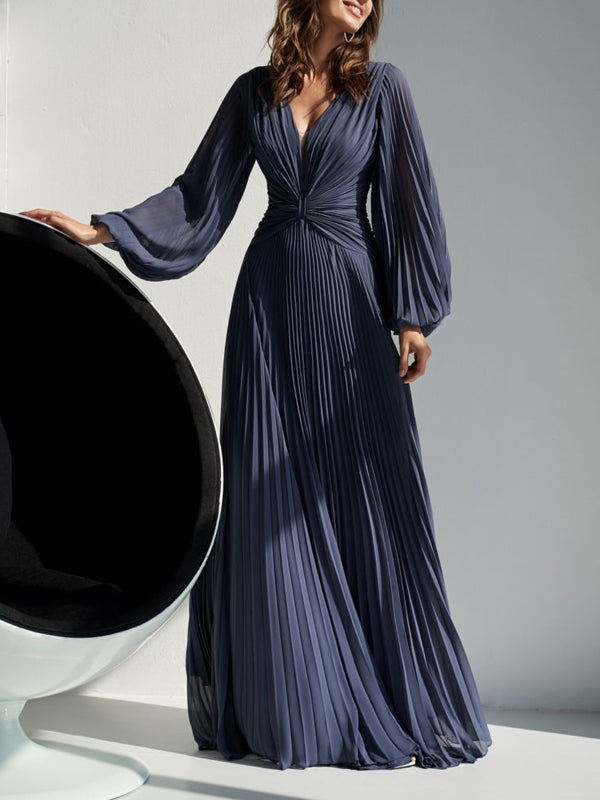 V-neck Solid Color Maxi Dress