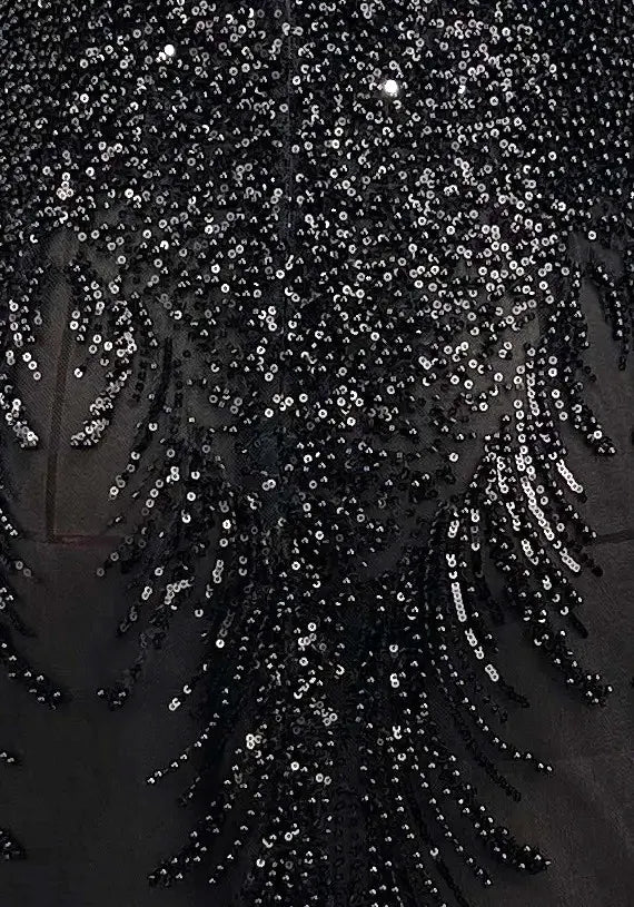Strapless Draped Sequin Maxi Dress Black
