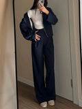Zippered Jacket And Wide-leg Pants Two-piece Suit