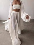 Long Shirt Wide Leg Pants Tube Top Three-piece Set