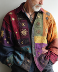 Men's star and moon embroidered contrast stitching shirt 7942