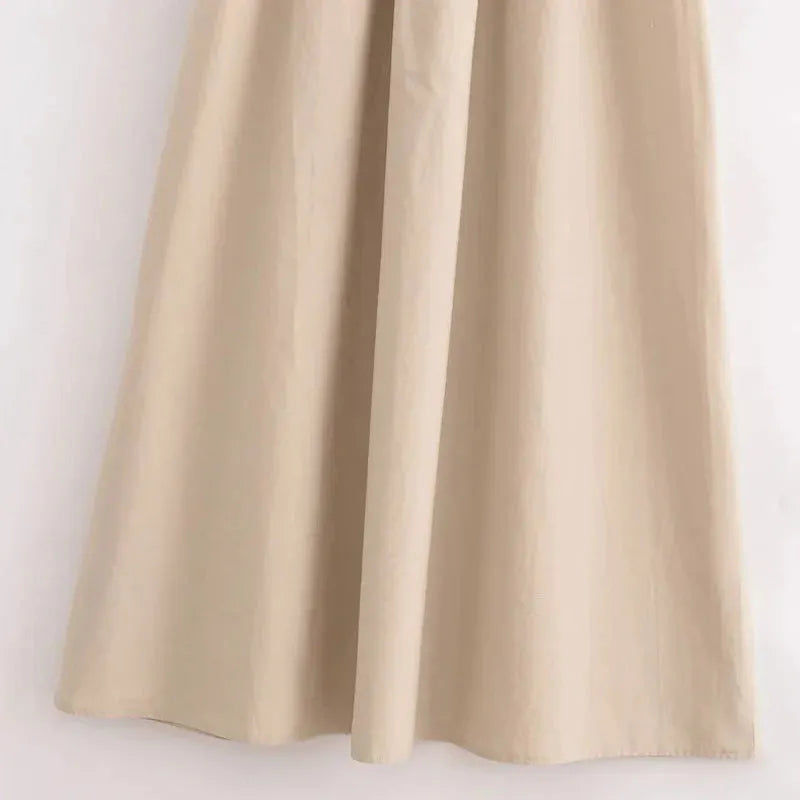 Sanna Sleeveless Cotton Midi Dress – Gathered Waist Casual Summer Dress in Beige & Black