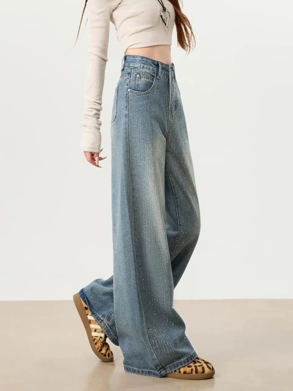 Rhinestone Wide Leg Jeans