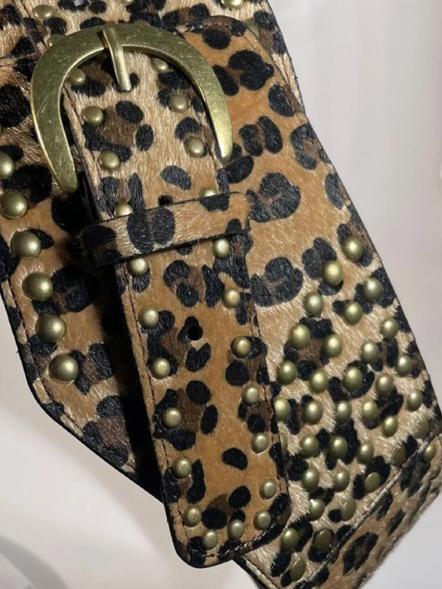 Retro Leopard Print Rivet All-match Waist Belt