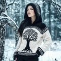 Women's Viking Tree Of Life Contrast Jacquard Cozy Knit Hooded Sweater