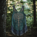 Boho Viking Tribal Celtic Knot Life Of Tree Patchwork Art Sleeveless Tank Top