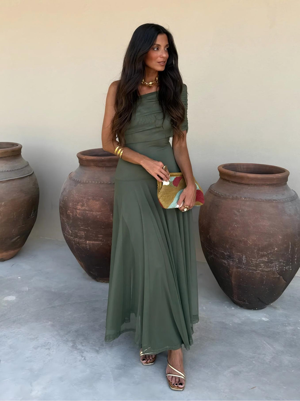Toledo One Shoulder Mesh Maxi Dress
