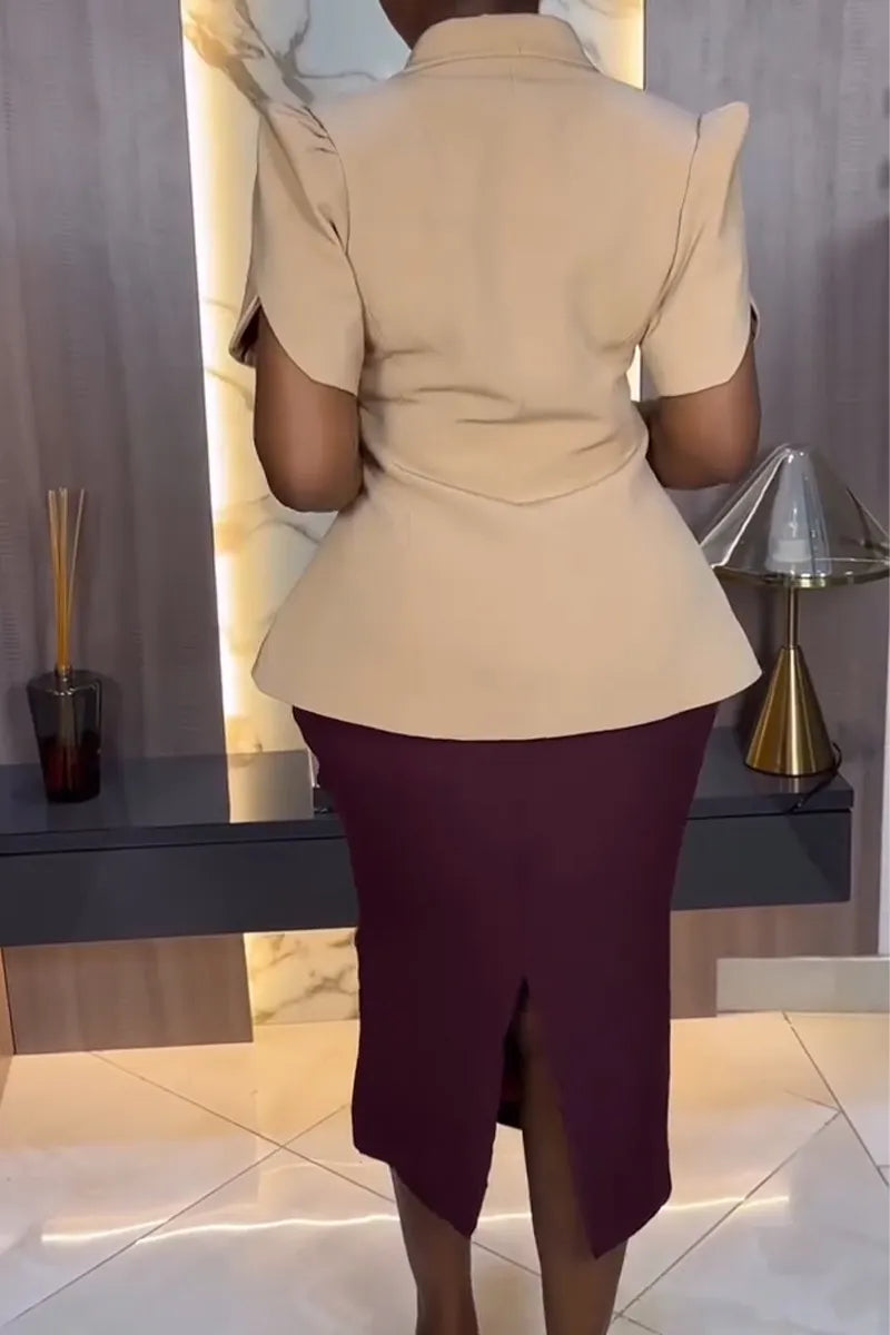 Women's Temperament Commuting Waist Cinched Jacket or Solid Color Half Skirt