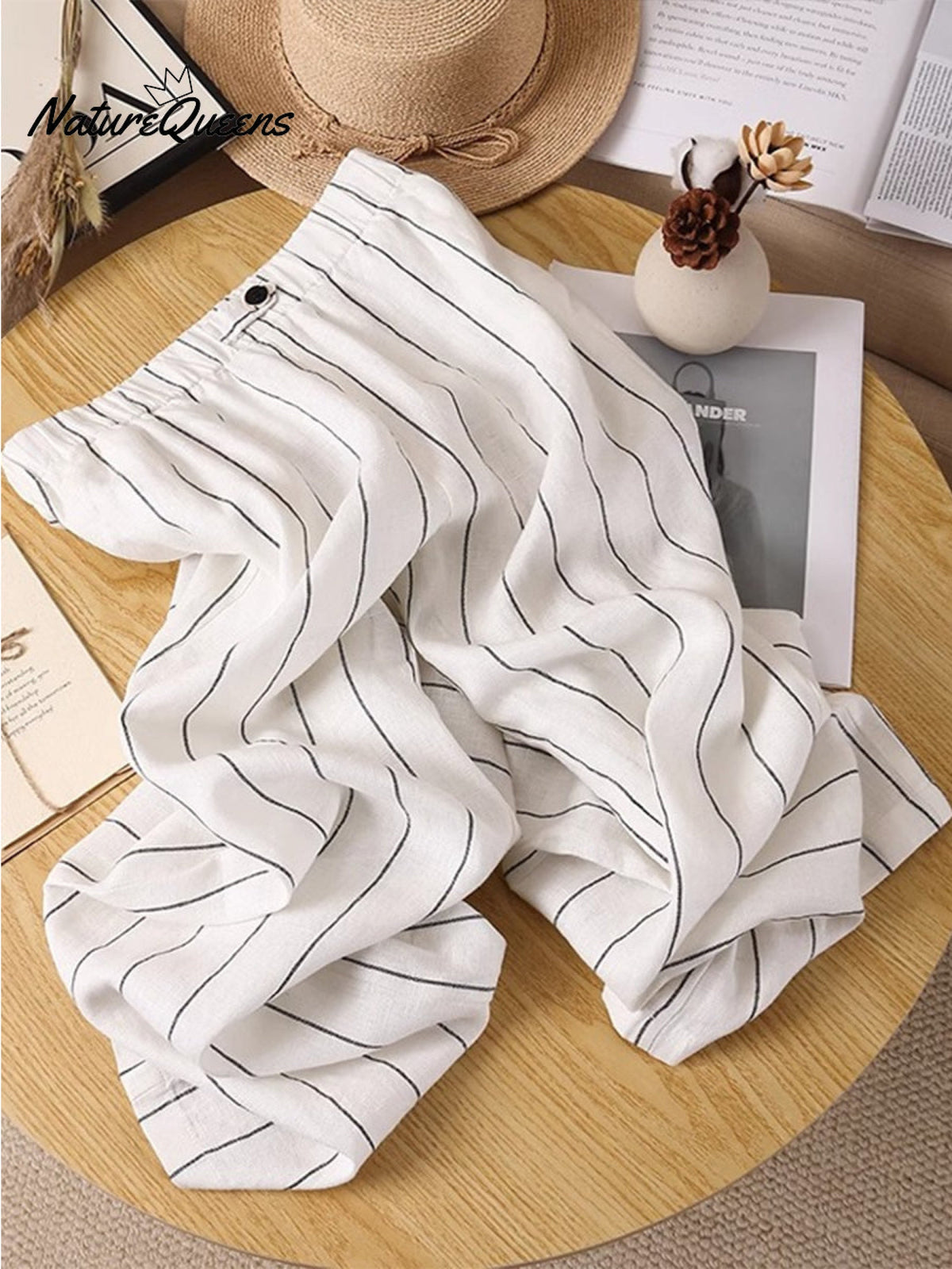Women's Stripe Cotton And Linen Casual Pants