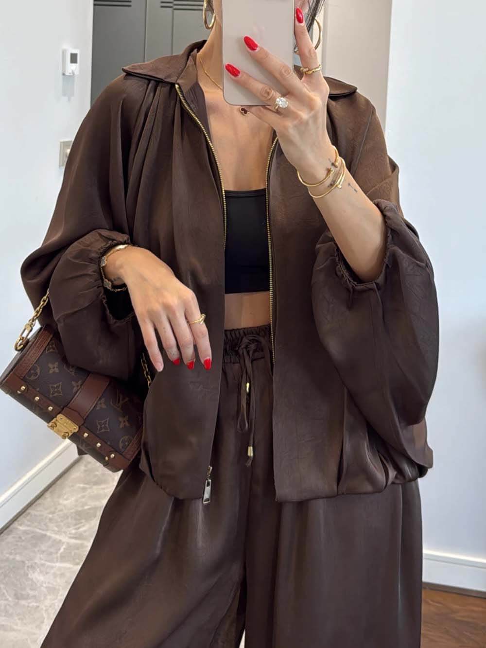 Elegant Satin Bomber Loose Bloomers Pants