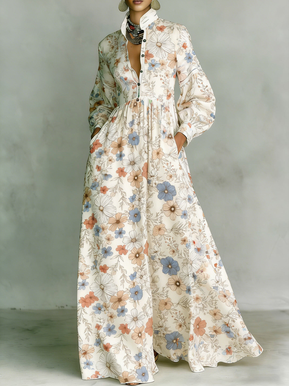 Women's Printed Elegant Romantic Vacation Medium Sleeve Maxi Dress