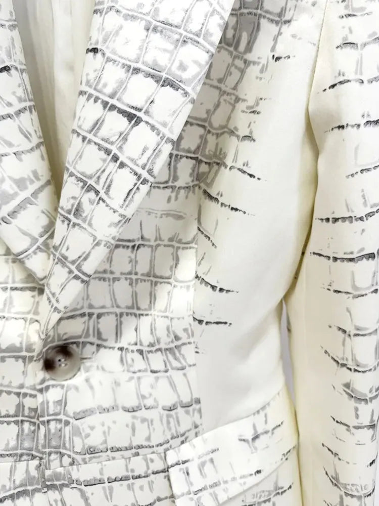 Crocodile Print Suit Ivory