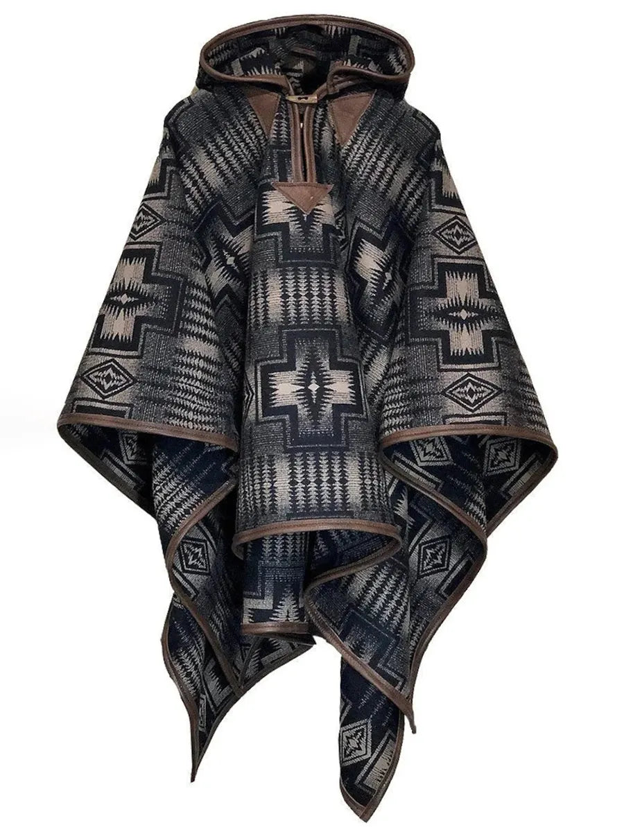 Men's Ethnic Geometric Printed Hooded Cloak 14c9