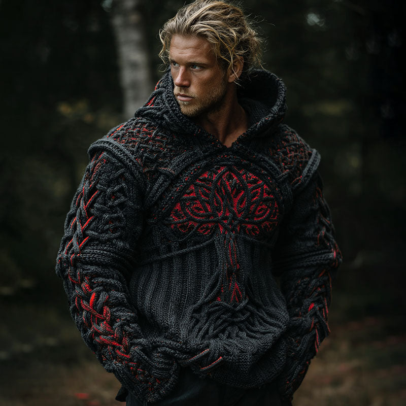 Men's Vintage Christmas Tree Celtic Art Jacquard Art Cozy Hoodie