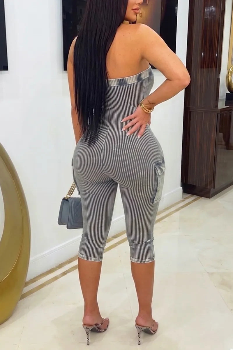 Women's Casual Knit Stretch Bustier Jumpsuit