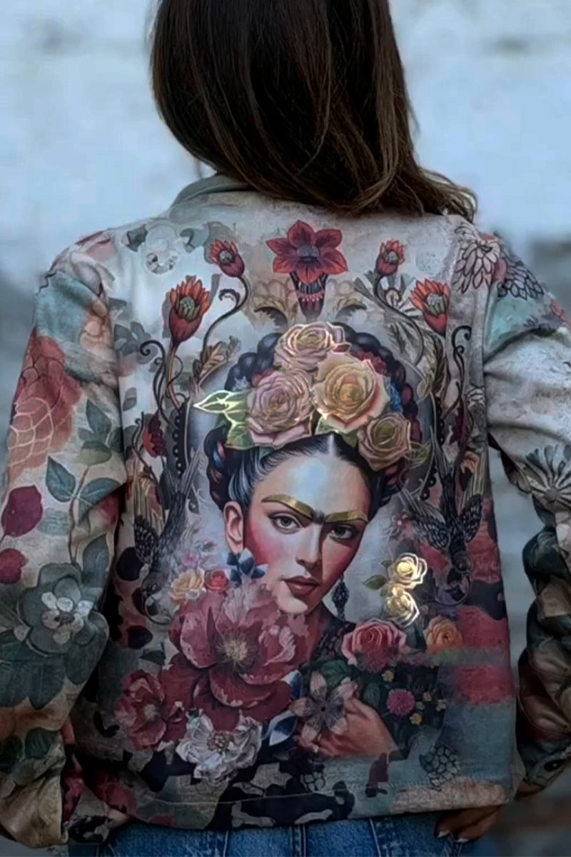 Women's Collar Printed Casual Jacket