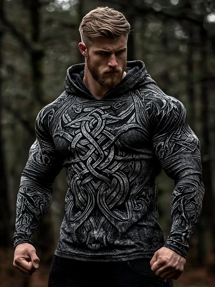 Men's Vintage Viking Celtic Patterns Art Cotton Blend Hoodie