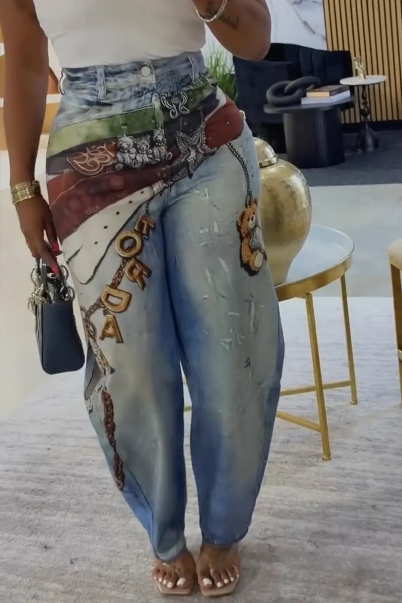 Women's Casual Pattern Print Barrel Pants