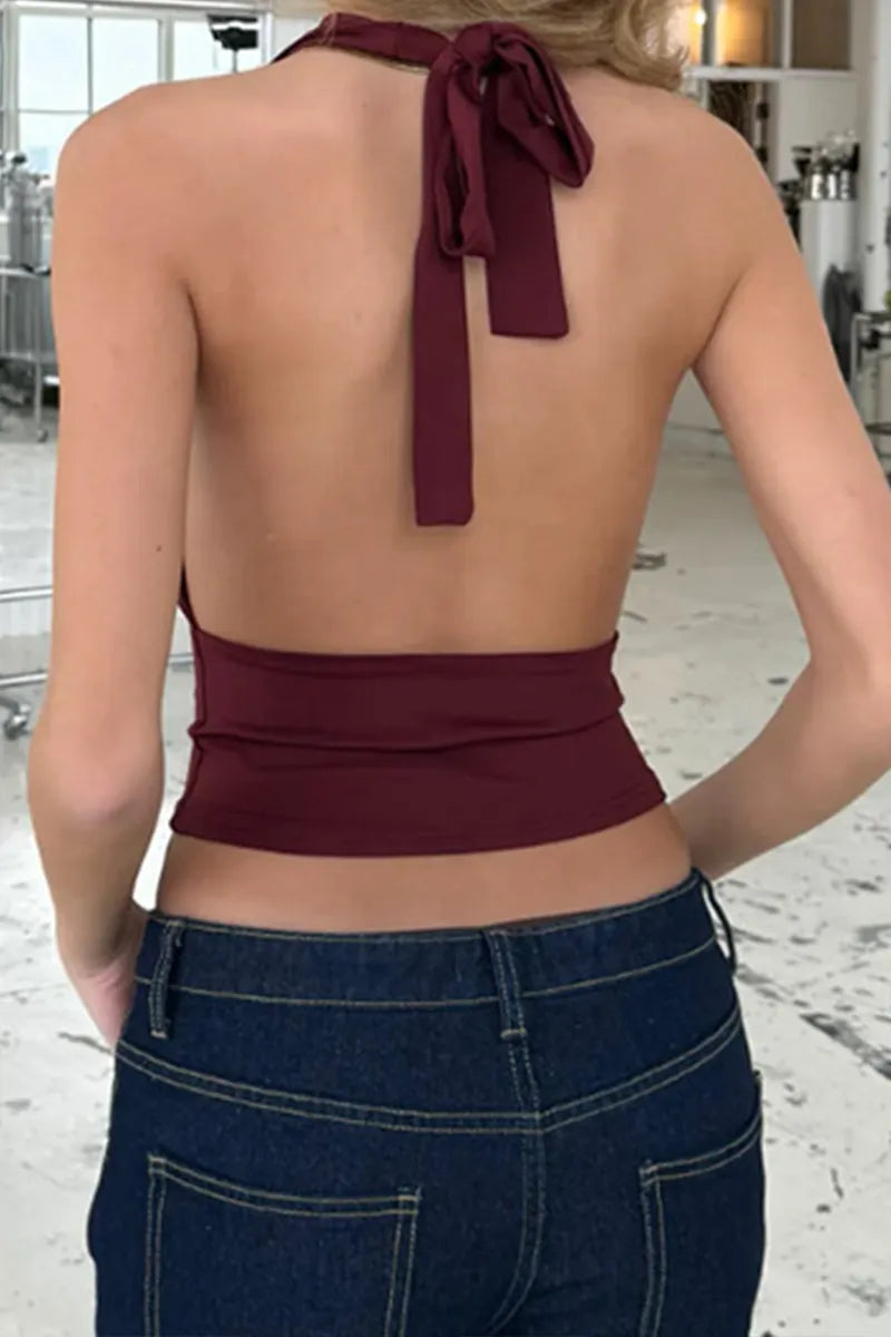 Women's Sexy Open-Back Tie Halter Top