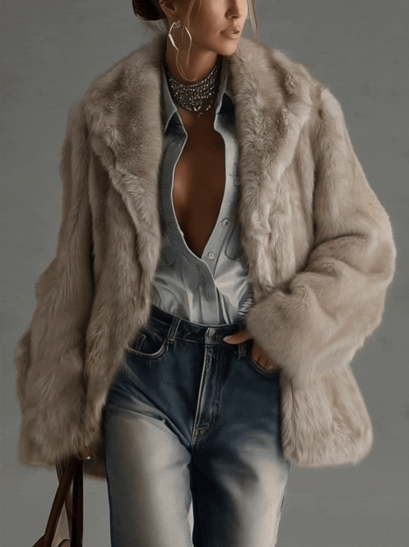 Soft Taupe Faux Fur Oversized Long Sleeve Coat