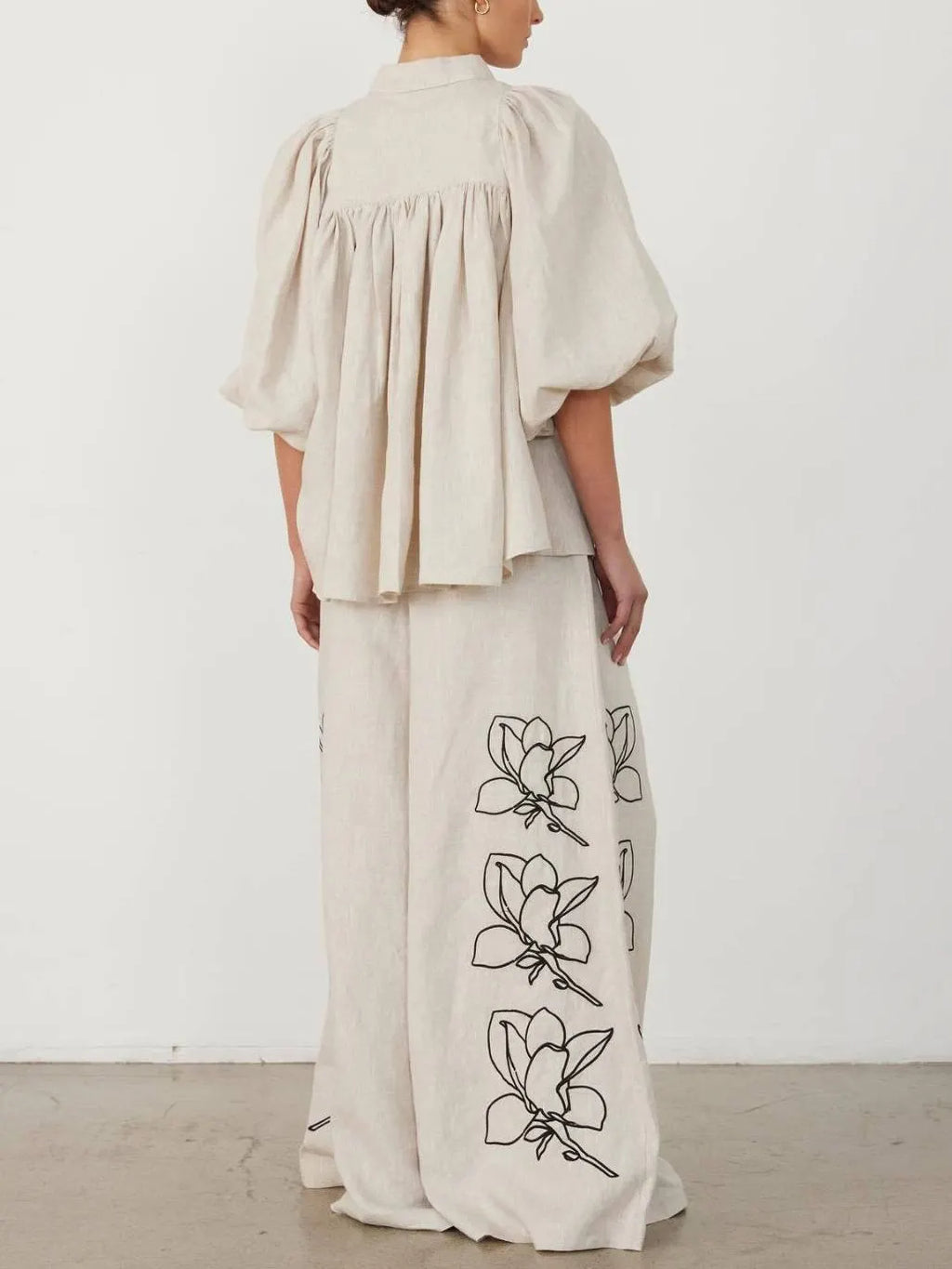 Vintage Pastoral Printed Wide-Leg Pants