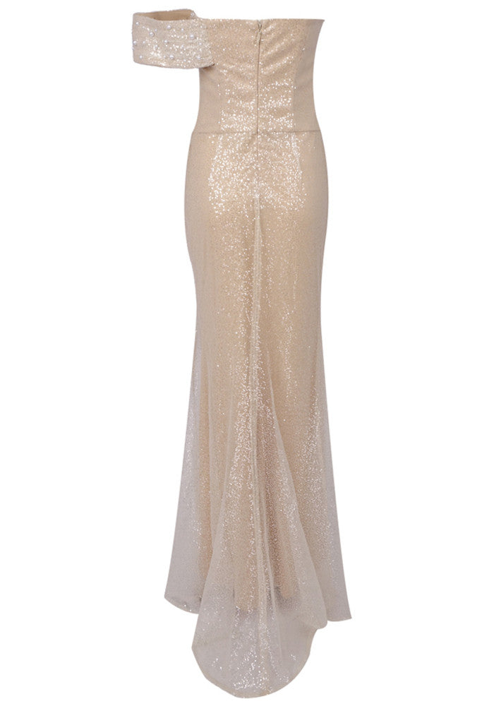 Bardot Pearl Sequin Maxi Dress Gold