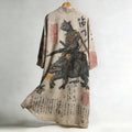 Men's Retro Calligraphy Cat Dinosaur Art Linen Long Kimono